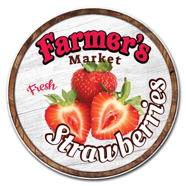 Signmission Farmers Market Strawberries Circle Vinyl Laminated Decal, D-36-CIR-Strawberries D-36-CIR-Strawberries - main